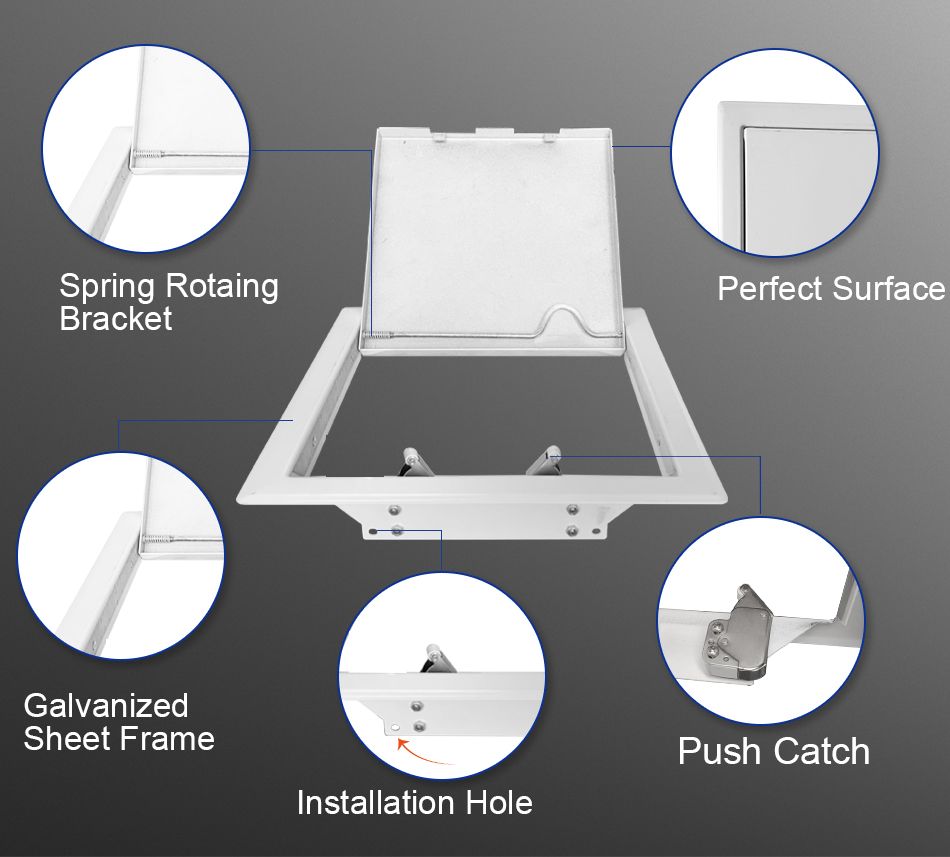 Push to open steel access panel Push to open steel access panel